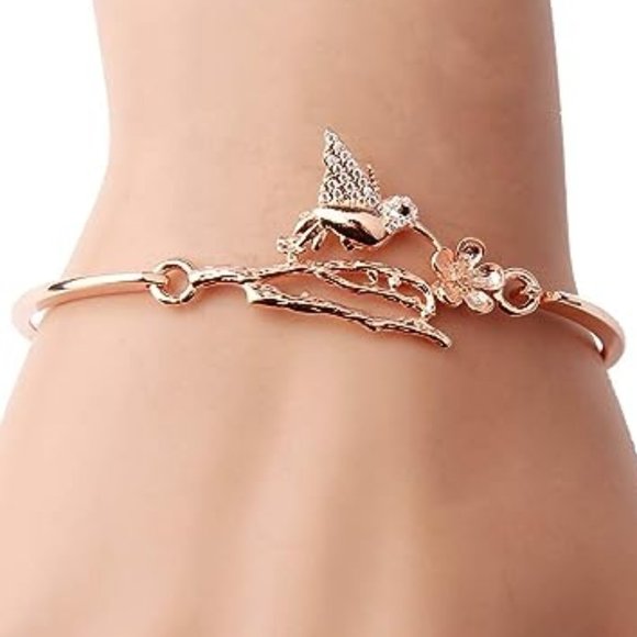 Neiman Marcus Antique Rose Gold Crystal Hummingbird Bracelet - Picture 1 of 7